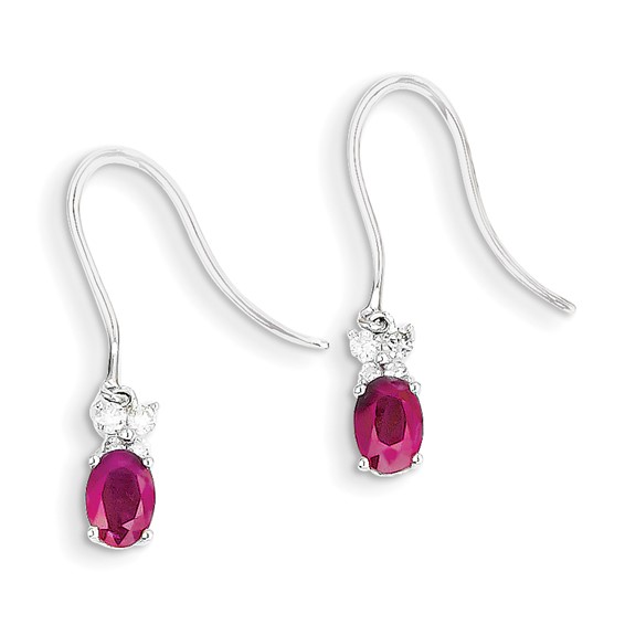 14kt White Gold 1 1/4 ct Ruby Shepherd Hook Earrings with Diamonds