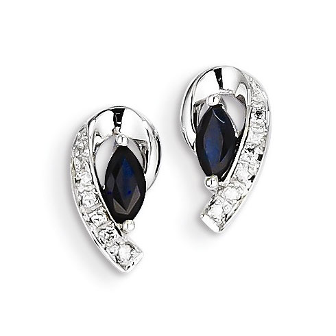 14kt White Gold 2/5 ct Marquise Sapphire Stud Earrings with Diamonds
