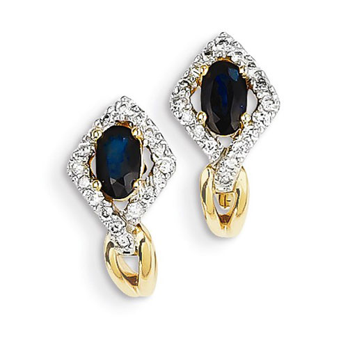 14kt Yellow Gold 7/10 ct Sapphire J Hoop Earrings with Diamonds