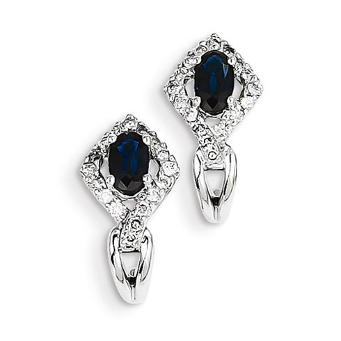 14kt White Gold 7/10 ct Sapphire Pointed J Hoop Earrings with Diamonds