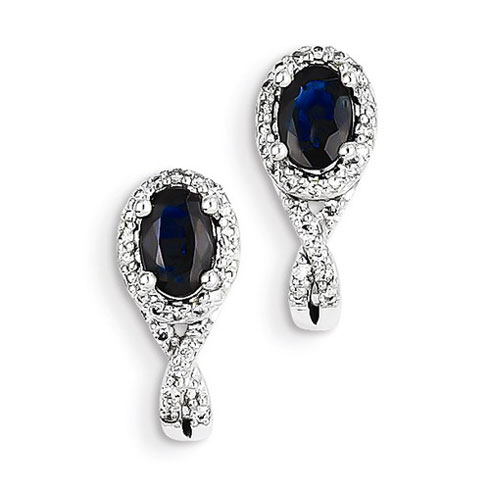 14kt White Gold 1.3 ct Oval Sapphire J Hoop Earrings with Diamonds