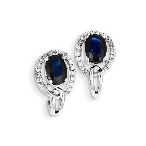 14kt White Gold 2 ct Sapphire J Hoop Earrings with Diamonds