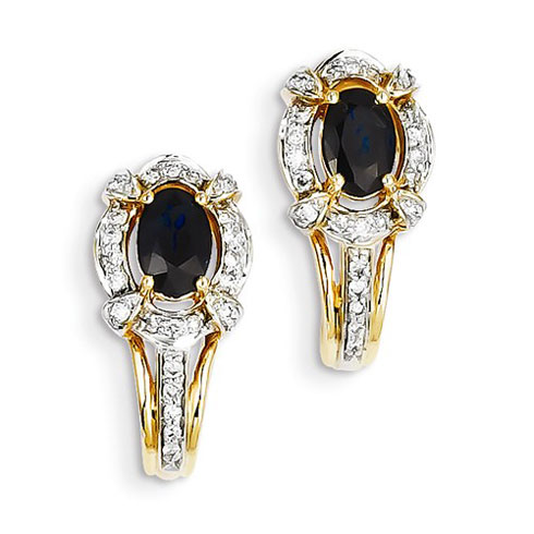14kt Yellow Gold 1.3 ct Sapphire Fancy J Hoop Earrings with Diamonds