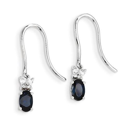 14kt White Gold 1.3 ct Oval Sapphire Dangle Earrings with Diamonds