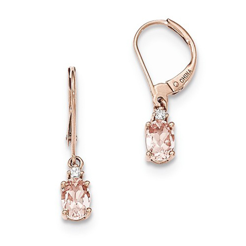 14kt Rose Gold 1 ct Morganite Leverback Earrings with Diamonds