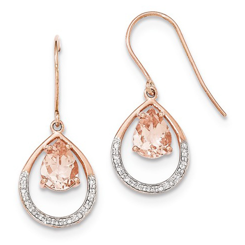 14kt Rose Gold 1.85 ct Pear Morganite Earrings with Diamonds