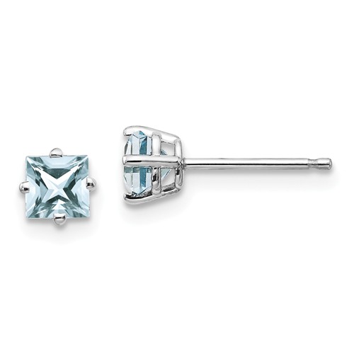 14k White Gold 2/5 ct tw Princess Cut Aquamarine Stud Earrings