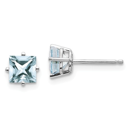 14k White Gold 1.2 ct tw Princess Cut Aquamarine Stud Earrings