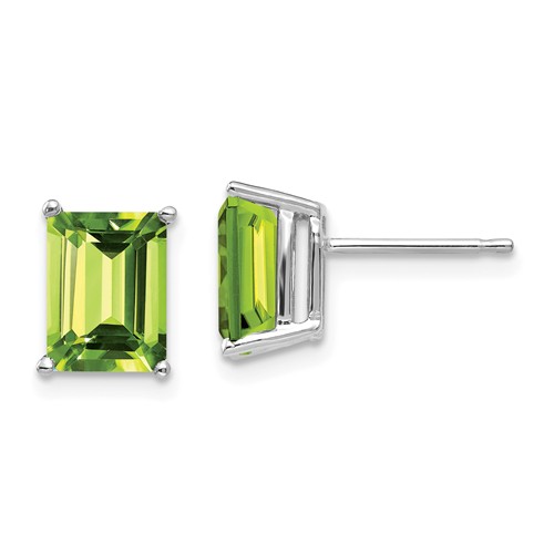 14k White Gold 3.5 ct tw Emerald-cut Peridot Stud Earrings