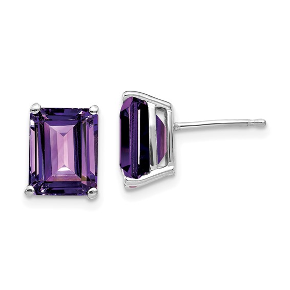 14k White Gold 4.3 ct tw Emerald-cut Amethyst Stud Earrings - AA Quality