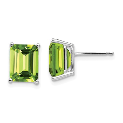 14k White Gold 4.4 ct tw Emerald-cut Peridot Stud Earrings
