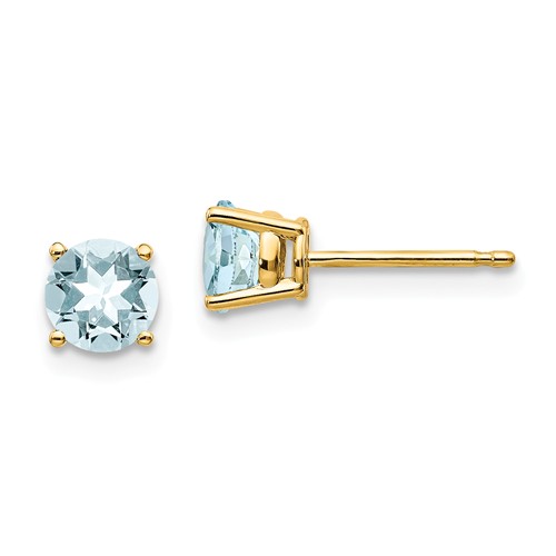 14k Yellow Gold Classic 1 ct tw Aquamarine Stud Earrings AA Quality