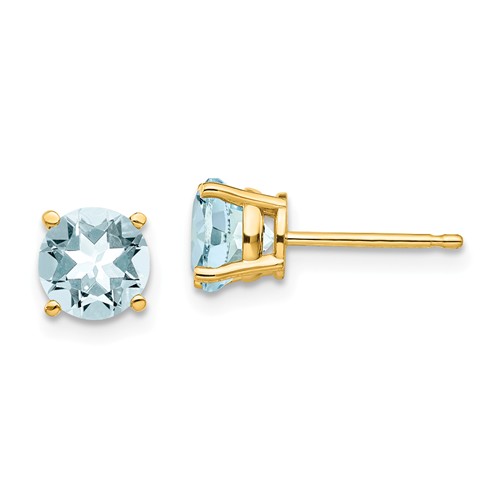 14k Yellow Gold Classic 1.5 ct tw Aquamarine Stud Earrings AA Quality