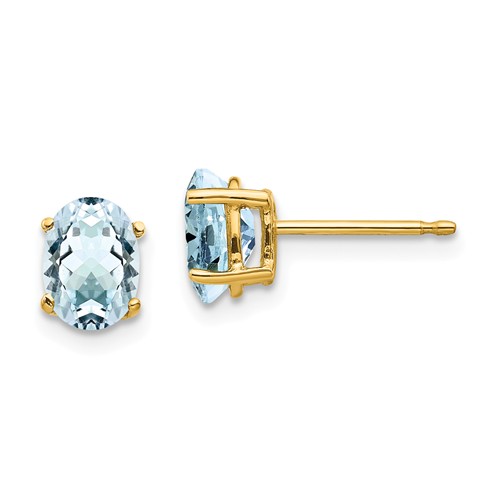 14k Yellow Gold 1.3 ct tw Oval Aquamarine Stud Earrings