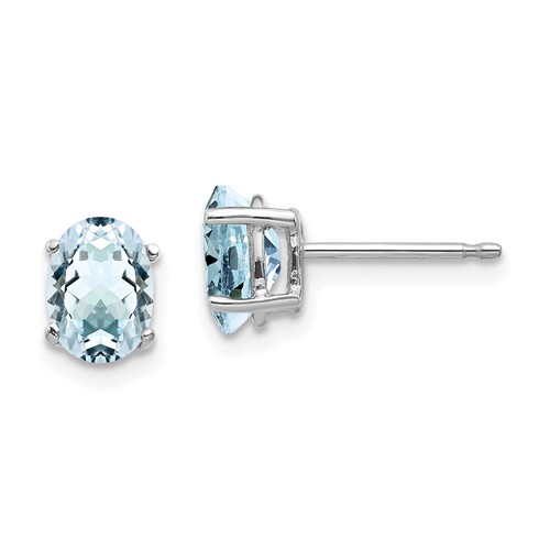 14k White Gold 1.3 ct tw Oval Aquamarine Stud Earrings AA Quality