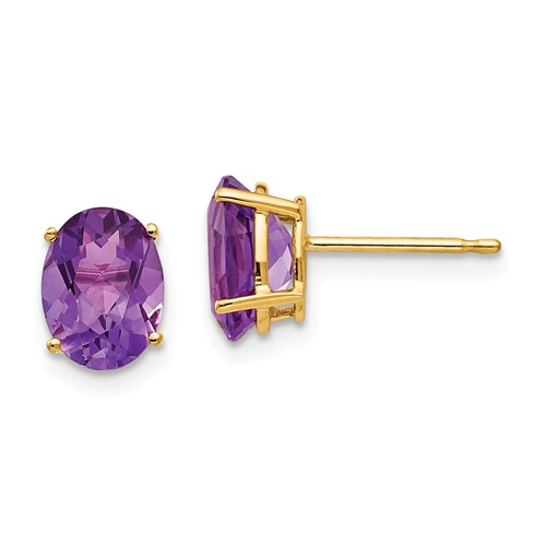 14k Yellow Gold 2.1 ct tw Oval Amethyst Stud Earrings - AA Quality
