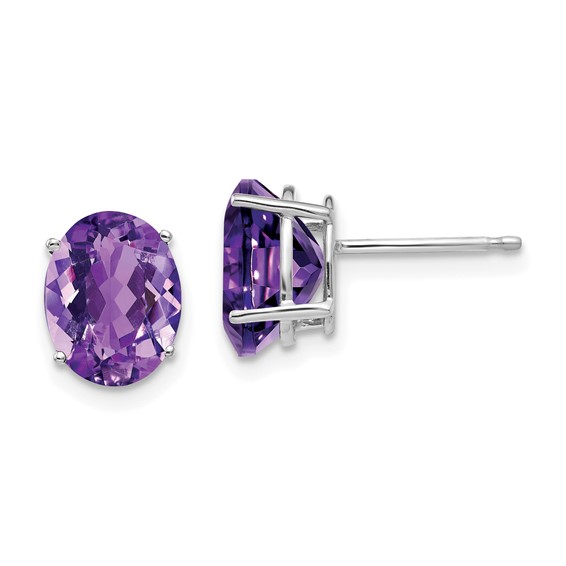 14k White Gold 3.2 ct tw Oval Amethyst Stud Earrings