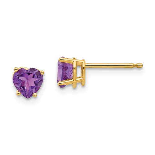 14k Yellow Gold 0.84 ct tw Heart Amethyst Stud Earrings