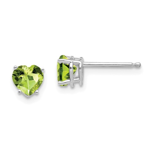 14k White Gold 1 ct tw Heart Peridot Stud Earrings