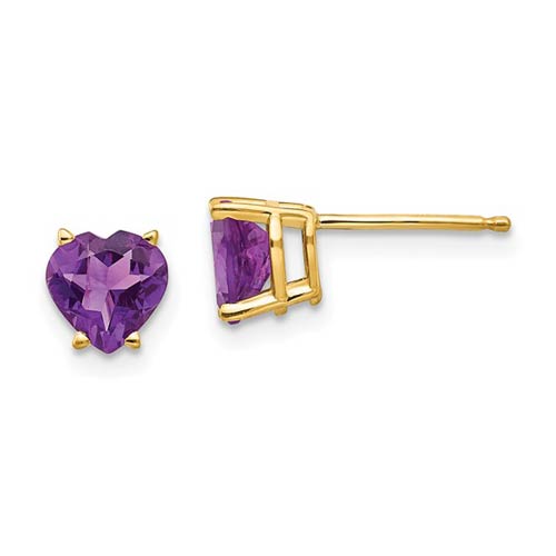 14k Yellow Gold 1.3 ct tw Heart Amethyst Stud Earrings