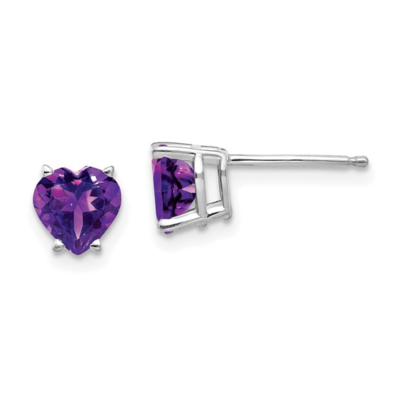 14k White Gold 1.3 ct tw Heart Amethyst Stud Earrings