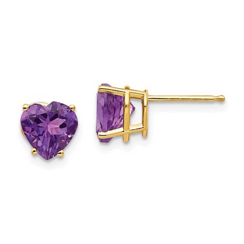 14k Yellow Gold 2.3 ct tw Heart Amethyst Stud Earrings
