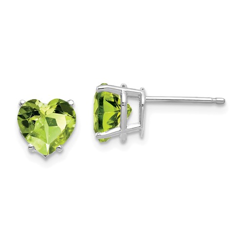 14k White Gold 2.8 ct tw Heart Peridot Stud Earrings