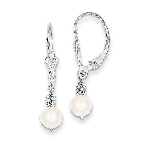 14kt White Gold 6mm Freshwater Cultured Pearl  Leverback Earrings