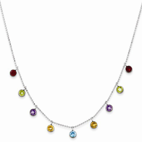 14kt White Gold Amethyst Citrine Peridot Blue Topaz Garnet Necklace