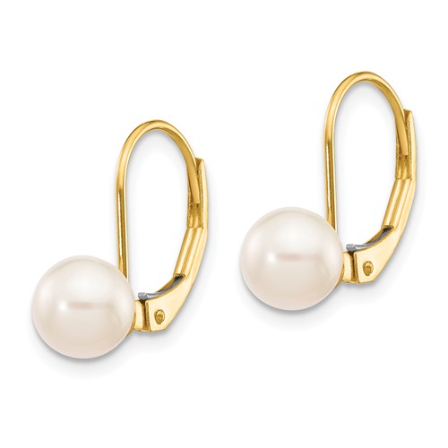 14k Yellow Gold 6mm Akoya Cultured Pearl Leverback Earrings