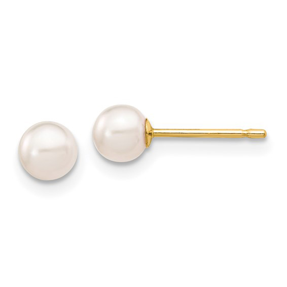 14k Yellow Gold 5mm White Akoya Cultured Pearl Stud Earrings - AA Quality