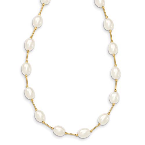 14k Yellow Gold 8mm Rice Freshwater Cultured Pearl Bead Necklace
