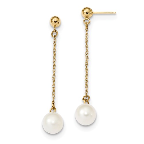 14k Gold 8mm Freshwater Cultured Pearl Drop Ball Earrings