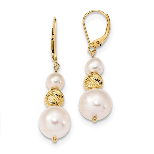 Freshwater Cultured Pearl and Ball Leverback Earrings 14k Yellow Gold ...