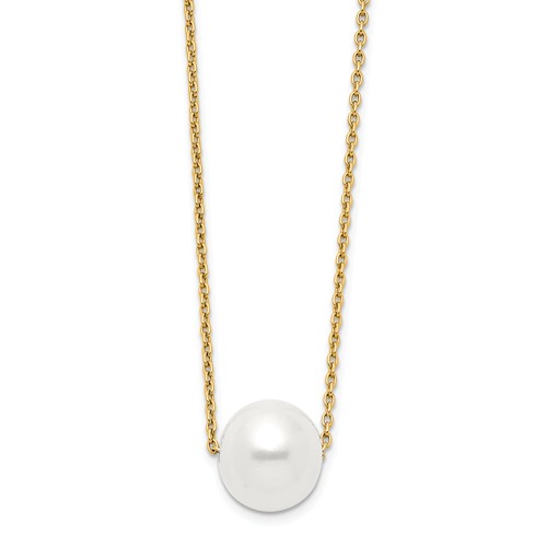 14k Yellow Gold 10mm Round Freshwater Cultured Pearl Solitaire Necklace