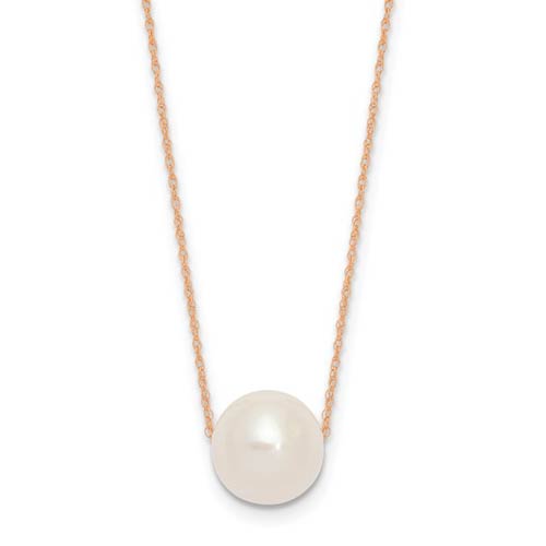 14k Rose Gold 10mm Round Freshwater Cultured Pearl Necklace