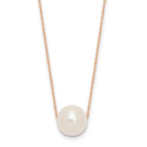 14k Rose Gold 10mm Round Freshwater Cultured Pearl Necklace
