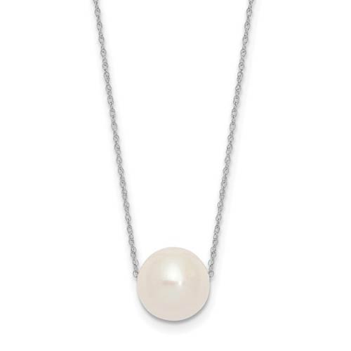 14k White Gold 10mm Round Freshwater Cultured Pearl Necklace