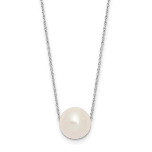 14k White Gold 10mm Round Freshwater Cultured Pearl Solitaire Necklace