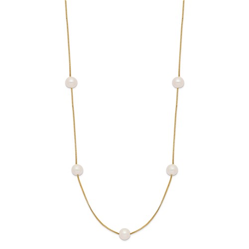 14k Yellow Gold 5mm Freshwater Cultured Pearl 9 Station Necklace