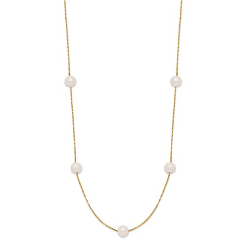 14k Yellow Gold 5mm Freshwater Cultured Pearl 9 Station Tincup Necklace