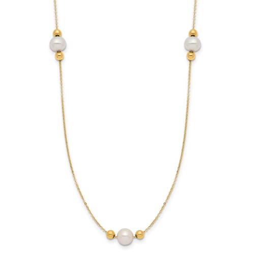 14k Yellow Gold Freshwater Cultured Pearl and Bead 3 Station Necklace
