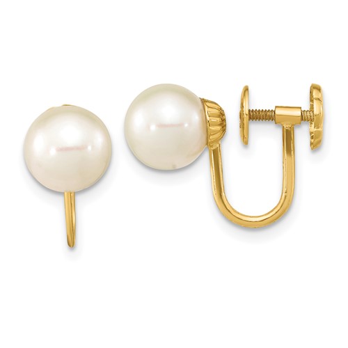 14k Yellow Gold 7mm Freshwater Cultured Pearl Non-pierced Earrings