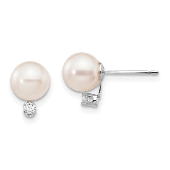 14k White Gold 6mm White Akoya Cultured Pearl Diamond Earrings