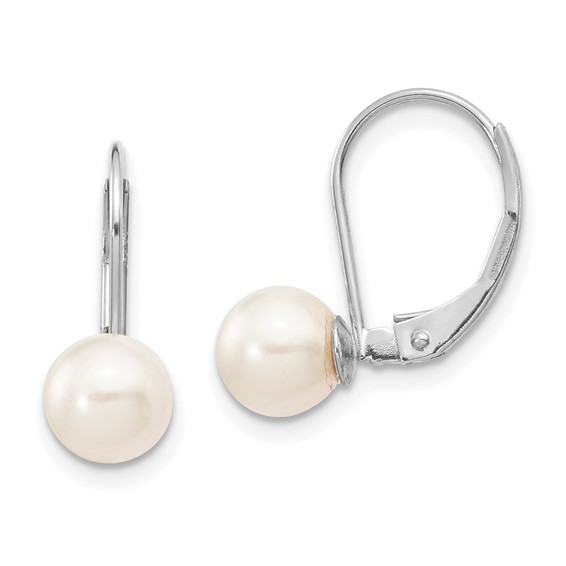 14k White Gold 6mm Akoya Cultured Pearl Leverback Earrings