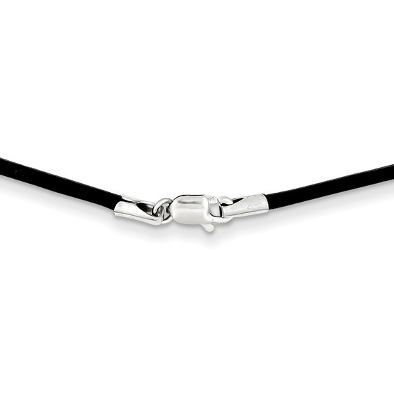 18in Black Leather Cord Necklace 14k White Gold Clasp
