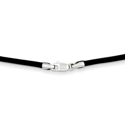 Black Leather Cord 20in Necklace with 14k White Gold Clasp