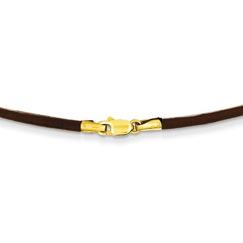 Dark Brown Leather Cord 18in Necklace with 14k Yellow Gold Clasp