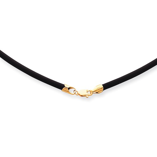 Black Rubber Cord 18in Necklace with 14kt Yellow Gold Clasp XG26518
