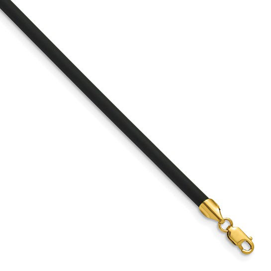 20in Black Rubber Cord Necklace with 14k Yellow Gold Clasp 3mm Wide